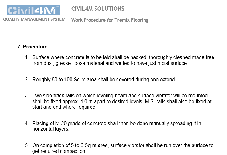 Work Procedure For Tremix Flooring Work Civil4m